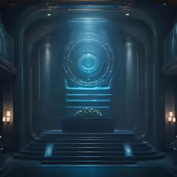 a futuristic space station with stairs leading to the center