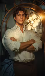 a man with arms crossed stands in front of a mirror