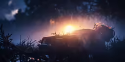 an abandoned truck with the sun shining down on it