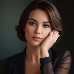 a beautiful woman in black shirt and blouse