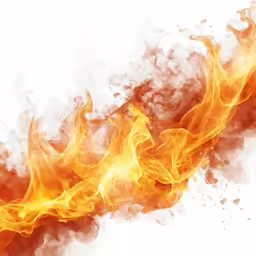 an orange and red fire flames over white