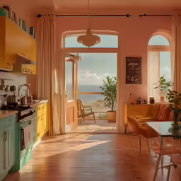 a dining room table with some chairs and windows