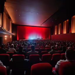 a man at a movie theater, while a crowd of people watch him