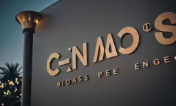 sign of glass peque with logo and a lamp