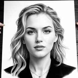 a woman that is in front of a paper