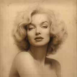 a drawing of a woman with blonde hair,a vintage photo of marilyn monroe on a piece of paper