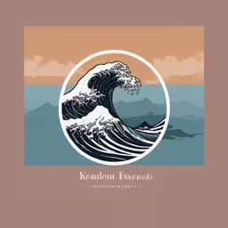 the great wave is a large wave with an orange sky in the background,a wave crashing in the ocean over a brown background