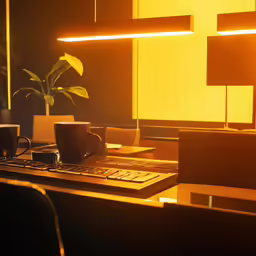 two coffee mugs are sitting on a desk