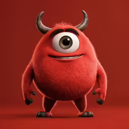 a cartoon red furry creature with big horns