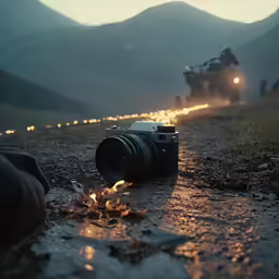 a camera and some people on a trail
