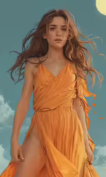 the girl in the yellow dress is posing for a photo