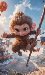 an animated movie character holding a wooden stick