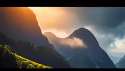 a mountain scene with mountains in the background