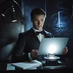 man with laptop computer and lights on the table