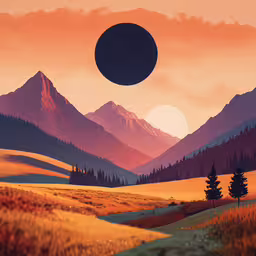 mountains with trees and grass on each side,a picture of a scenic scene of mountains