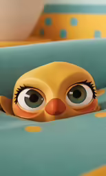 an animated character is peeking over the edge of a couch