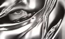 a woman with her eye covered in shiny material
