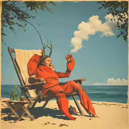 a person sits in an umbrella chair on a beach