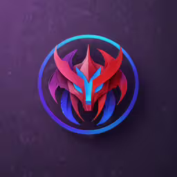 a close up of the red, blue and purple logo on a purple background,the design for a modern art project is an origami fox mask