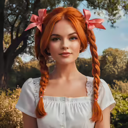 a very young redhead woman with big braid