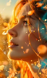 woman blowing up flower petals in an artistic picture