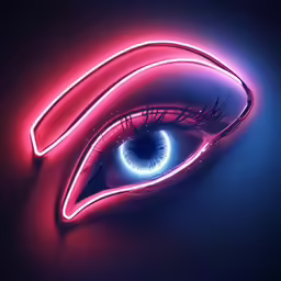 blue eye with a bright purple shadow and the glow of the light
