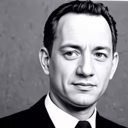 a man wearing a suit and tie in a black and white photo