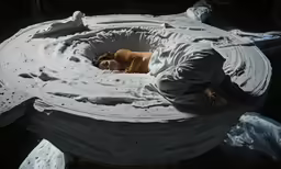 a large round shaped mattress is in the middle of a bed