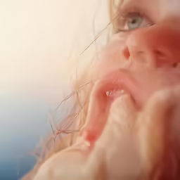 a young girl is brushing her teeth with a tooth brush