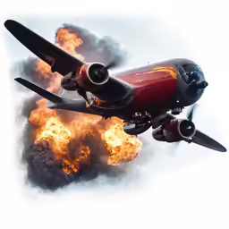 an airplane on fire coming out of the ground