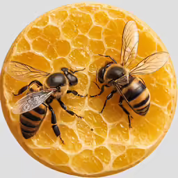 a few bees sit on an orange slice