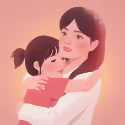 a woman hugging a child with her arms around her