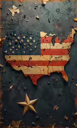 an american flag and star cut out in the shape of a map