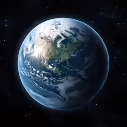 a planet in space with many stars and one light in the distance