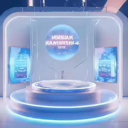 the circular stage is illuminated in white