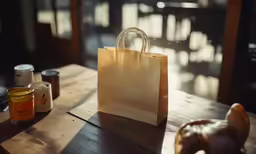 a plastic bag that is sitting on a table
