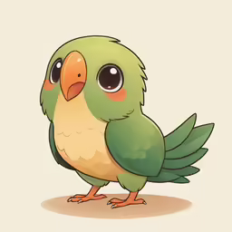 a cartoon green parrot with big eyes on its body