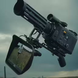a camera and a television on top of a tripod