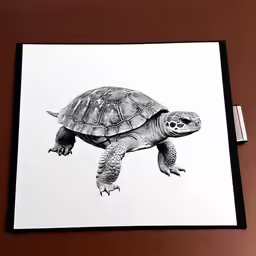 a drawing of a turtle on a table