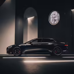 the car is parked by a tall clock