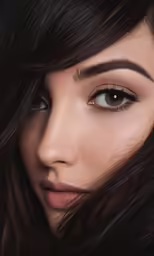 the woman with brown eyes is looking into the camera