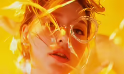 a girl wearing glasses and looking at the camera