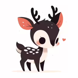 a cute deer with red antlers and black spots,a baby deer is standing in a field