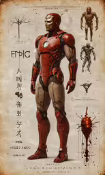 some futuristic character poses, including iron man
