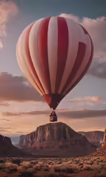 a balloon is flying above a desert landscape
