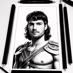 a drawing of the actor is shown in black and white