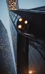light from below looking up at a dark building