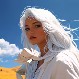 a very pretty girl posing with the sky in the background
