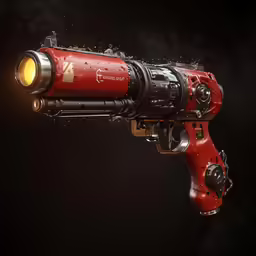 a red gun with a yellow light on its arm