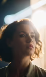 a woman with brown hair and black eyes